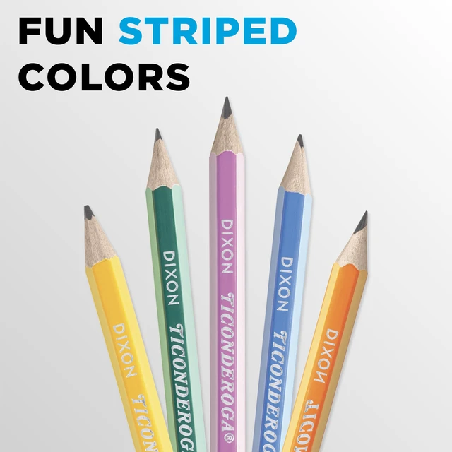 Alt view image 2 of 6 - Ticonderoga X13910 Striped Wood-Cased Pencils, 2HB Soft, Pre-Sharpened, 10 Count, Assorted Colors