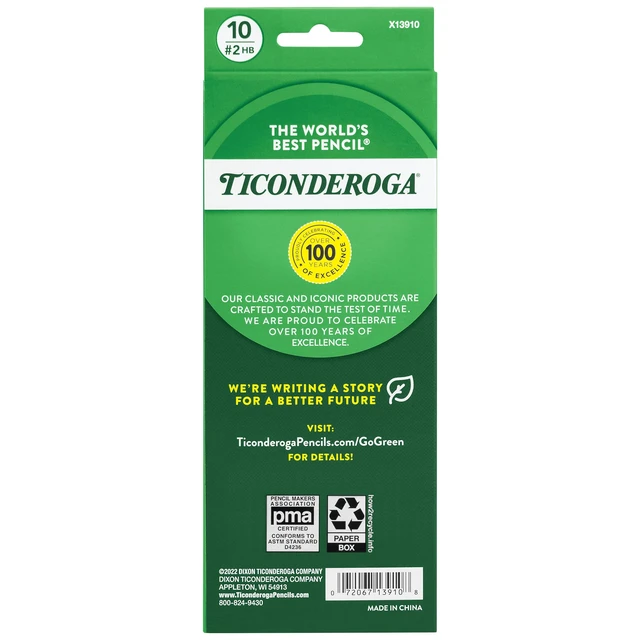 Alt view image 3 of 6 - Ticonderoga X13910 Striped Wood-Cased Pencils, 2HB Soft, Pre-Sharpened, 10 Count, Assorted Colors
