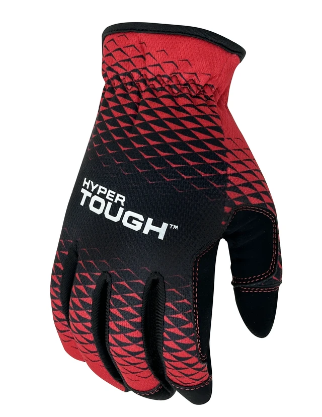 Alt view image 4 of 6 - Hyper Tough All Purpose Performance Work Gloves, Synthetic Leather, Black and Red, Medium, Adult Unisex