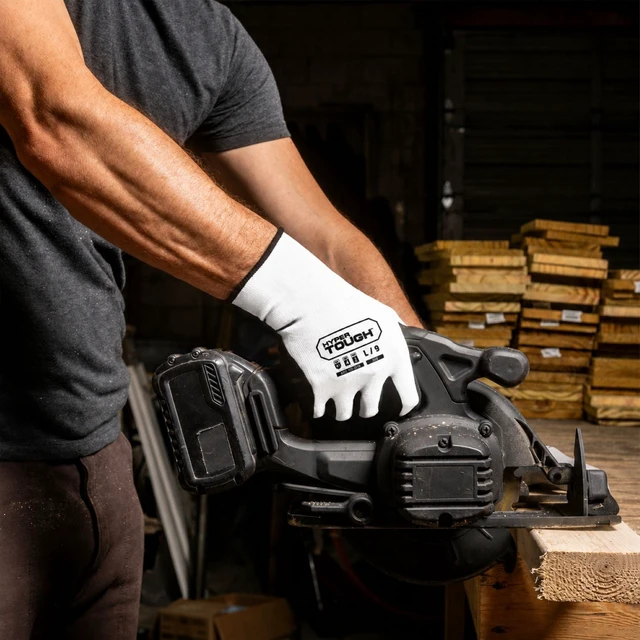 Alt view image 2 of 7 - Hyper Tough Performance Grip Gloves, ANSI Cut Resistant, Nitrile, Nylon, Spandex, White, Small