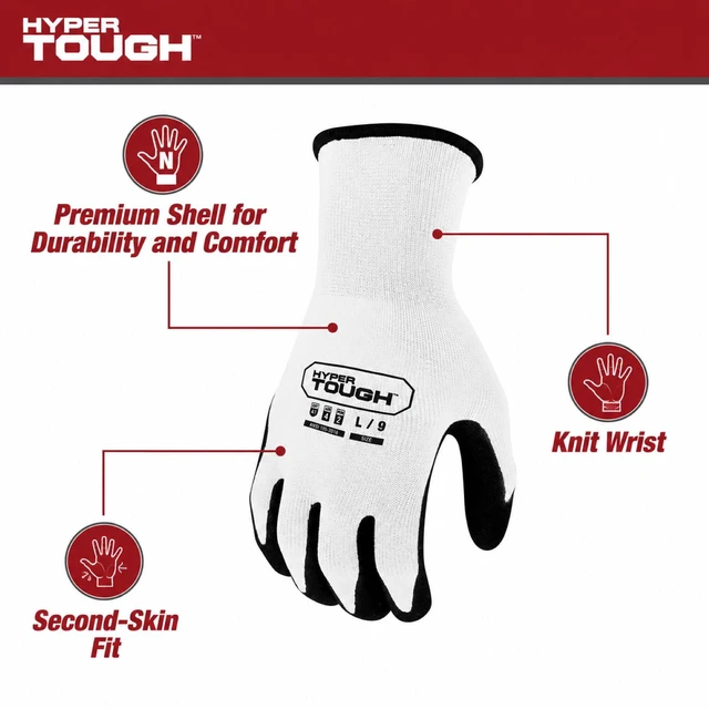 Alt view image 6 of 7 - Hyper Tough Performance Grip Gloves, ANSI Cut Resistant, Nitrile, Nylon, Spandex, White, Small