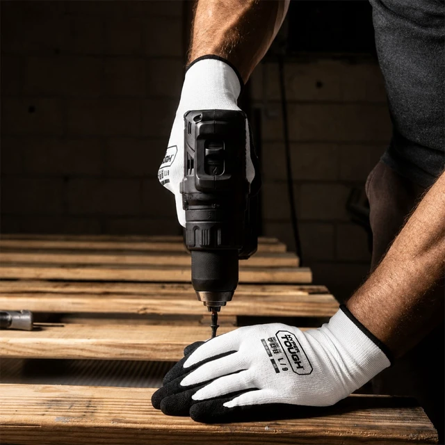 Alt view image 7 of 7 - Hyper Tough Performance Grip Gloves, ANSI Cut Resistant, Nitrile, Nylon, Spandex, White, Small