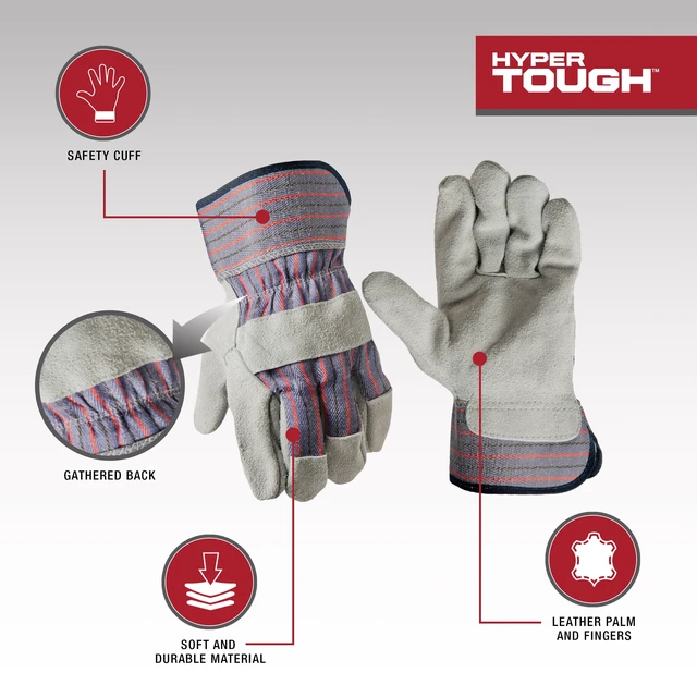 Alt view image 5 of 7 - Hyper Tough Leather Palm Multi-Use Work Gloves, Large, Glacier Gray, 1 Pair