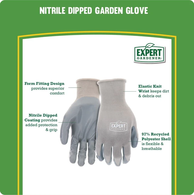 Alt view image 5 of 6 - Expert Gardener Gray Nitrile Sustainable Gloves (5-Pack) Large