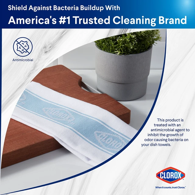 Alt view image 2 of 6 - Clorox Cotton Kitchen Towel, 2-Pack, 15" x 25", Blue, Durable for Cooking, Drying Dishes, Cleaning