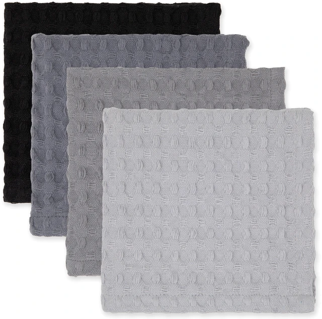 Main image of Mainstays 4-Pack Waffle Dishcloth Set, 100% Cotton, Gray, 12in x 12in