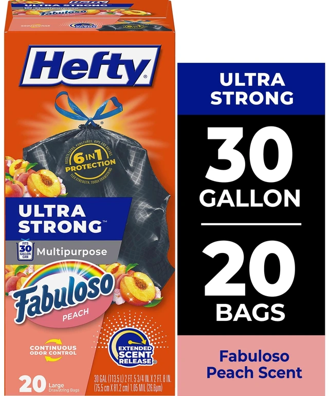 Main image of Hefty Ultra Strong 30 Gallon Black Trash Bags with Fabuloso Peach Scent, 20 Count