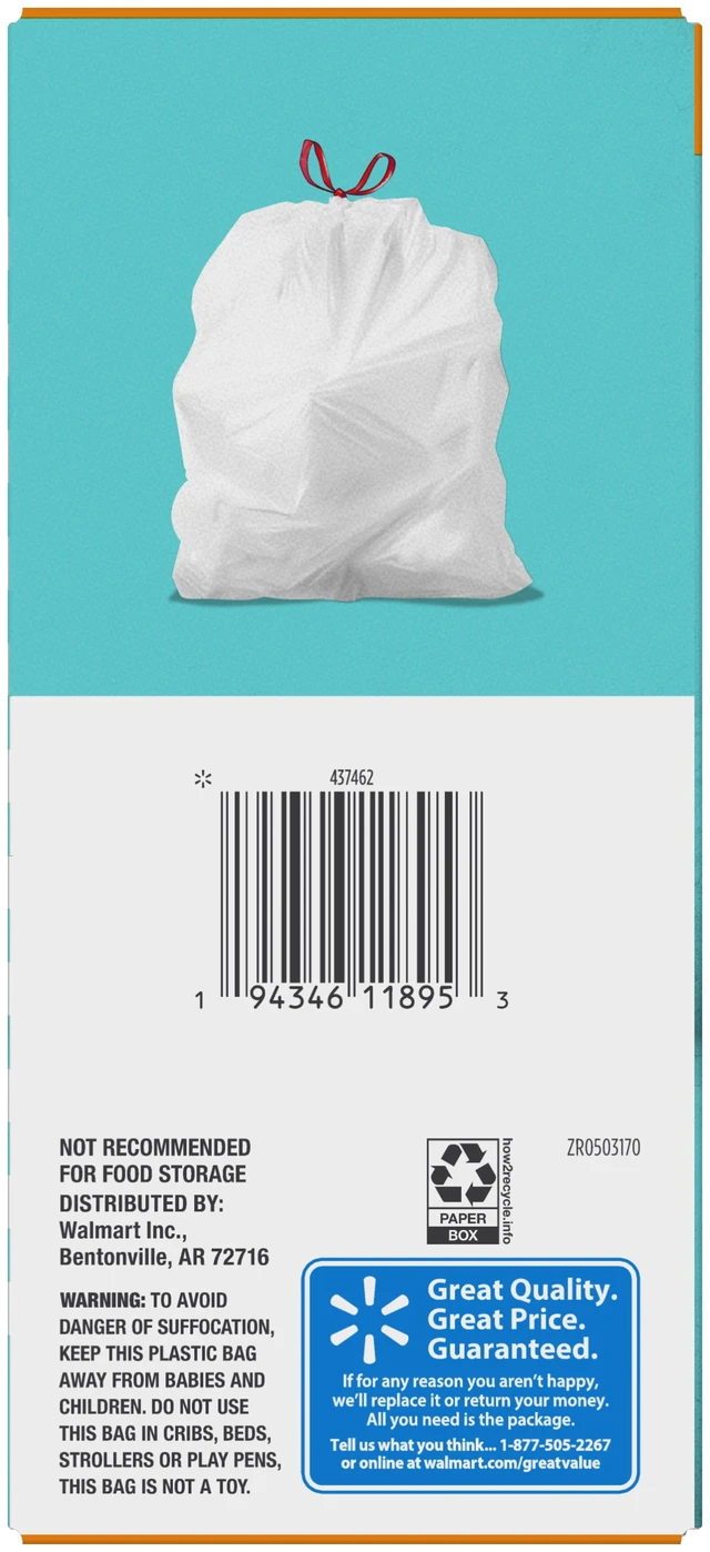 Alt view image 3 of 6 - Great Value 4-Gallon Small Drawstring Trash Bags, 40 Count