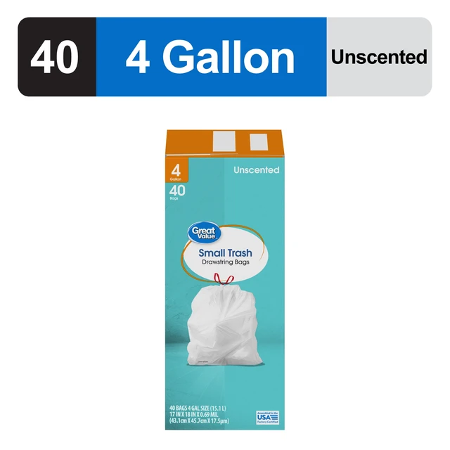 Alt view image 6 of 6 - Great Value 4-Gallon Small Drawstring Trash Bags, 40 Count