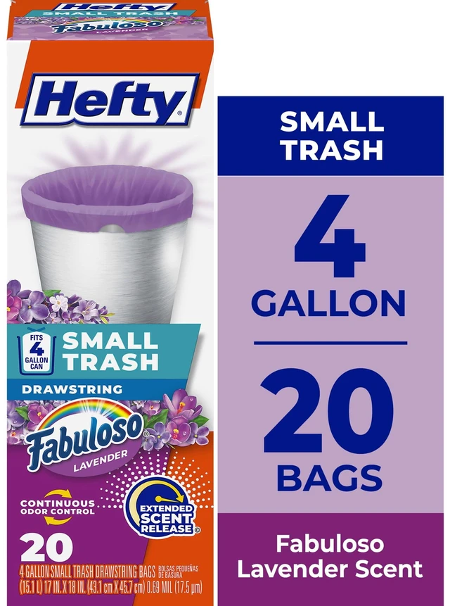 Main image of Hefty Small Trash Bags 4 Gallon 20 Count, Purple, Fabuloso Lavender Scent