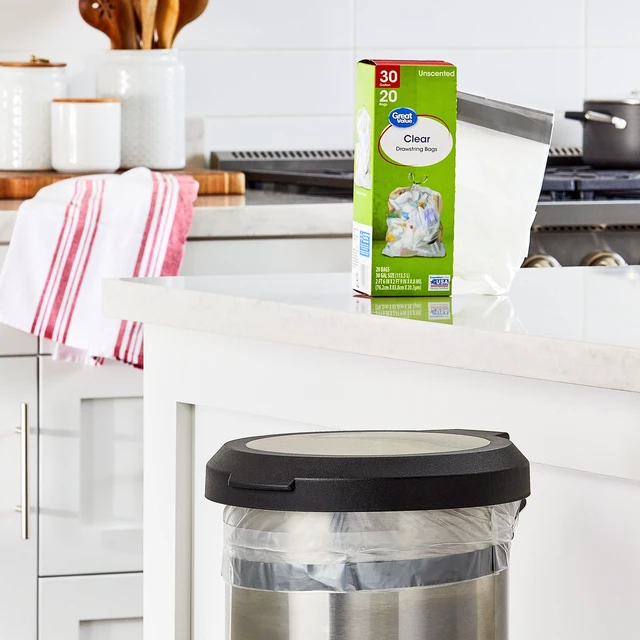 Alt view image 3 of 6 - Great Value 30 gal Large Clear Drawstring Trash Bags, 3 Pack, 20 Count