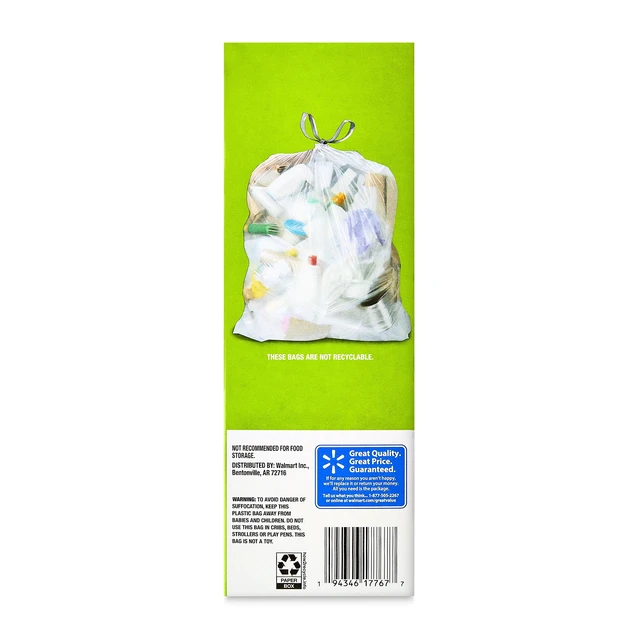 Alt view image 4 of 6 - Great Value 30 gal Large Clear Drawstring Trash Bags, 3 Pack, 20 Count