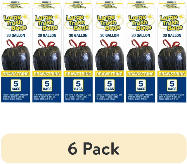Main image of Basic Large Trash Bags 30 Gallon 6 Pack 5 Bags Drawstring