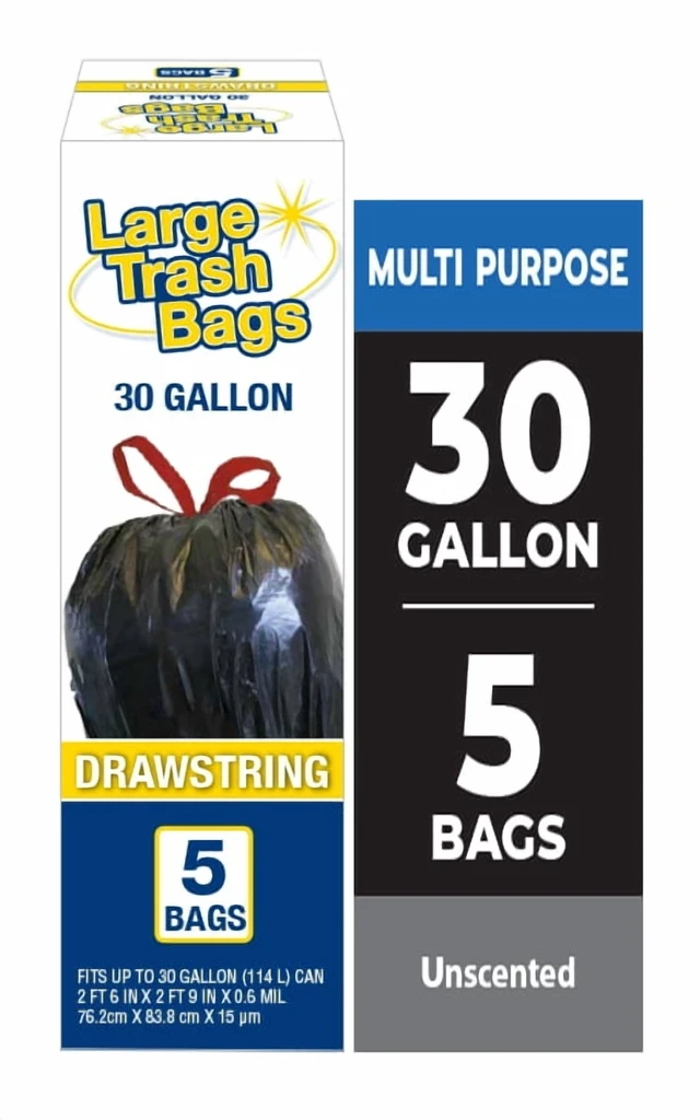 Alt view image 7 of 7 - Basic Large Trash Bags 30 Gallon 6 Pack 5 Bags Drawstring