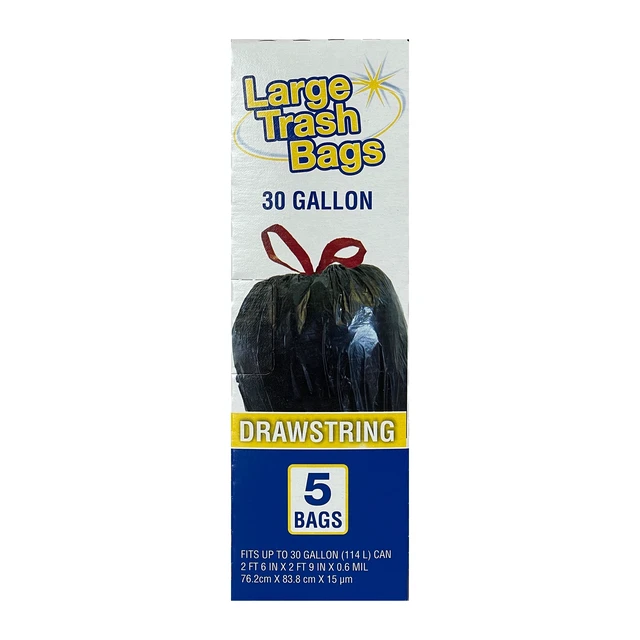 Alt view image 2 of 7 - Basic Large Trash Bags 30 Gallon 6 Pack 5 Bags Drawstring