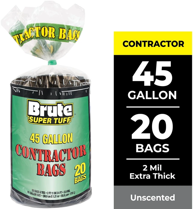 Main image of Brute Super Tuff 45 Gallon Contractor Trash Bags, 20 Bags