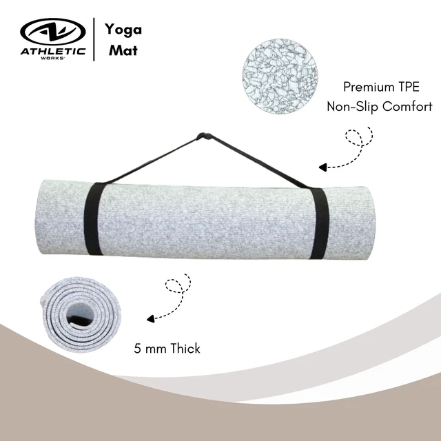 Alt view image 4 of 6 - Athletic Works Yoga Mat 68in x 24in 5mm TPE Marble with Carry Strap