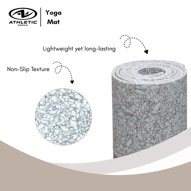 Alt view image 6 of 6 - Athletic Works Yoga Mat 68in x 24in 5mm TPE Marble with Carry Strap