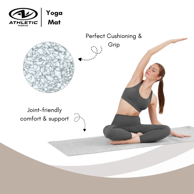 Alt view image 5 of 6 - Athletic Works Yoga Mat 68in x 24in 5mm TPE Marble with Carry Strap