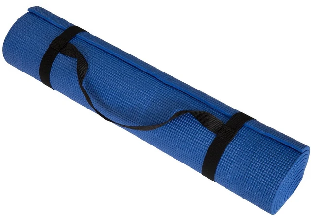 Main image of Wakeman 1/4-Inch Thick Double-Sided Yoga Mat with Strap, 71 x 24 in, Blue