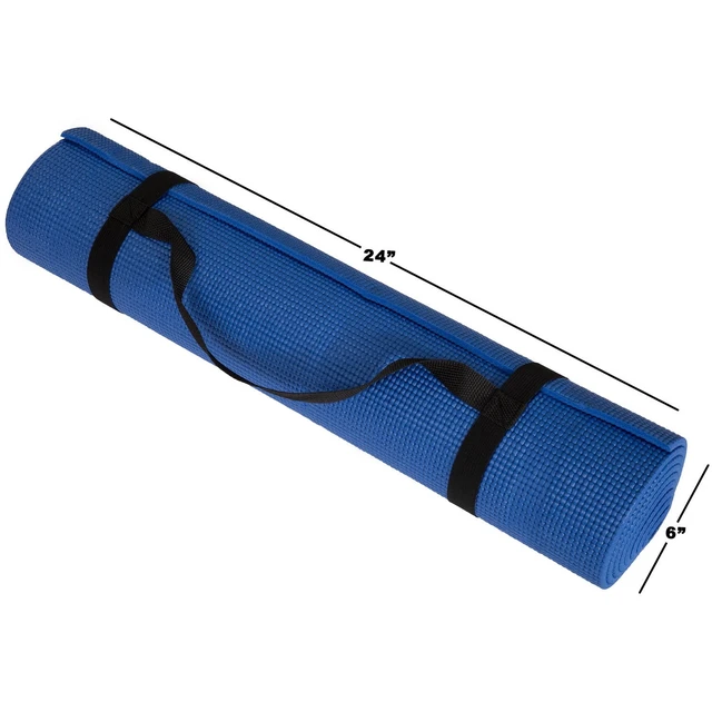 Alt view image 3 of 6 - Wakeman 1/4-Inch Thick Double-Sided Yoga Mat with Strap, 71 x 24 in, Blue