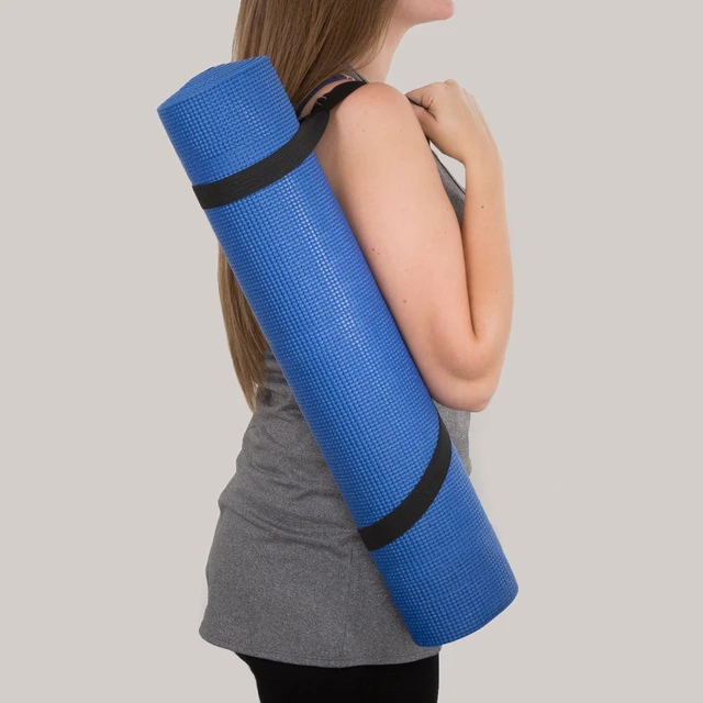 Alt view image 2 of 6 - Wakeman 1/4-Inch Thick Double-Sided Yoga Mat with Strap, 71 x 24 in, Blue
