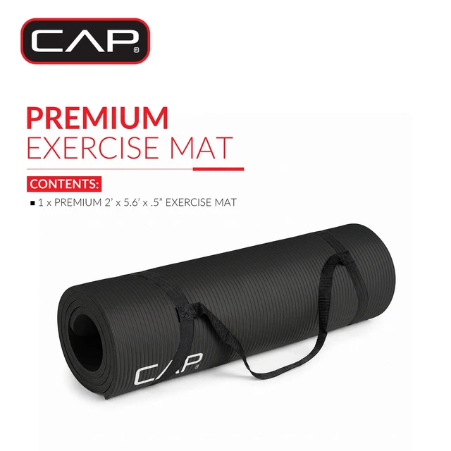 Alt view image 5 of 5 - CAP 1/2-Inch Thick Yoga Exercise Mat with Carry Strap, 68" x 24", Black
