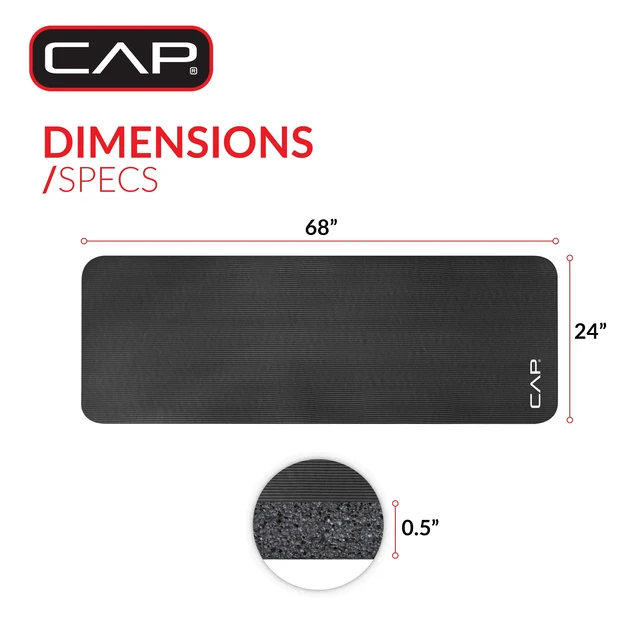 Alt view image 4 of 5 - CAP 1/2-Inch Thick Yoga Exercise Mat with Carry Strap, 68" x 24", Black