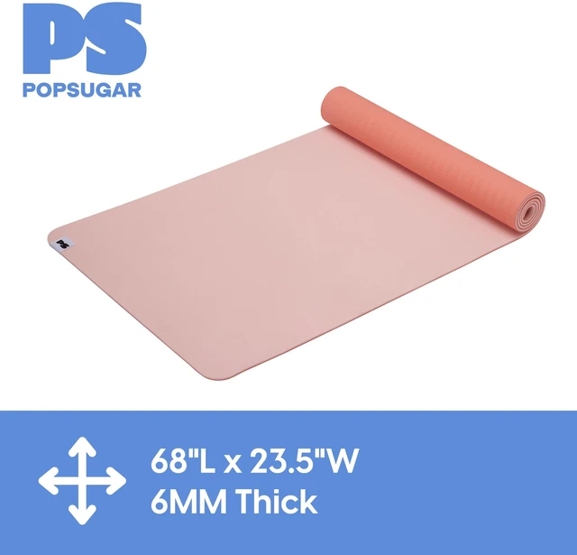 Alt view image 7 of 7 - Popsugar 6mm TPE 2-Color Solid Yoga Mat Rose Pink/Coral 24 x 68 Inches