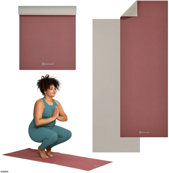 Main image of Gaiam Reversible Yoga Mat 24" x 68" x 5mm, Pink Khaki