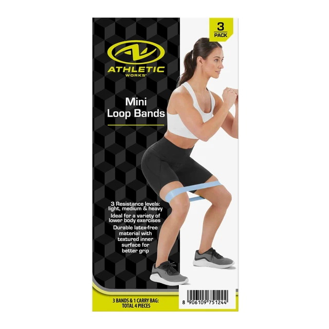 Alt view image 2 of 6 - Athletic Works Mini Loop Bands (Latex Free) - Set of 3 Levels: Light, Medium, Heavy