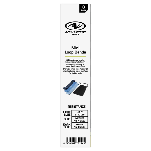 Alt view image 3 of 6 - Athletic Works Mini Loop Bands (Latex Free) - Set of 3 Levels: Light, Medium, Heavy
