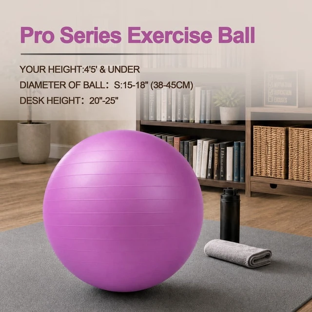 Alt view image 3 of 7 - Signature Fitness 45cm Anti-Burst Slip-Resistant Yoga Ball with Foot Pump for Pregnancy, Pilates, Fitness, Balance & Core Workouts, Purple