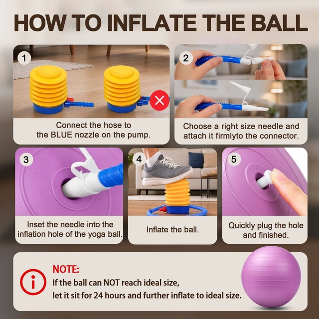 Alt view image 7 of 7 - Signature Fitness 45cm Anti-Burst Slip-Resistant Yoga Ball with Foot Pump for Pregnancy, Pilates, Fitness, Balance & Core Workouts, Purple
