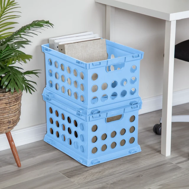 Alt view image 2 of 6 - Sterilite File Crate, Plastic Storage Bin with Through Handles, Fits Letter & Legal Hanging Files, Stackable, Blue