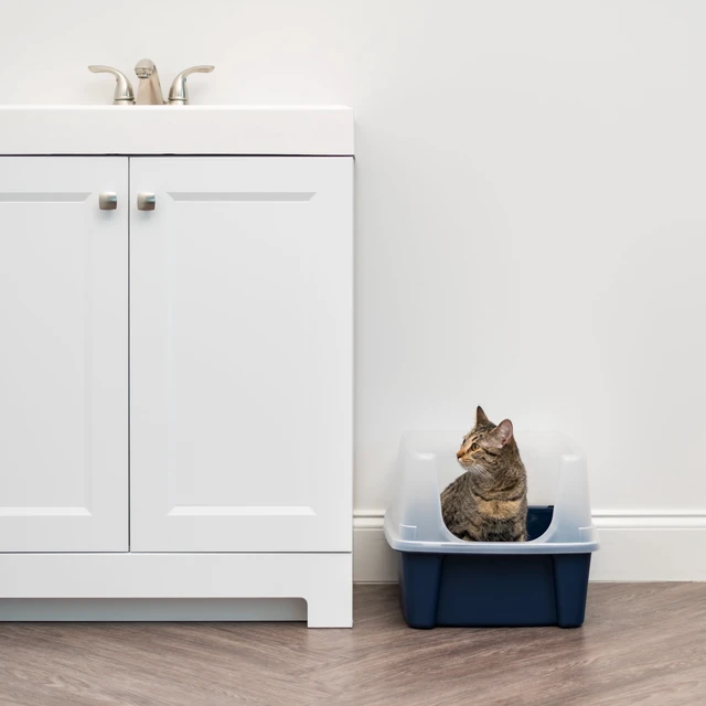 Alt view image 5 of 6 - IRIS Open Top Cat Litter Box with Shield, Navy