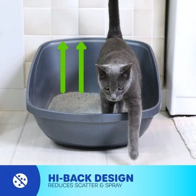 Alt view image 3 of 6 - Petmate Hi-Back Open Top High Sided Cat Litter Box 23" Plastic Jumbo XL Blue