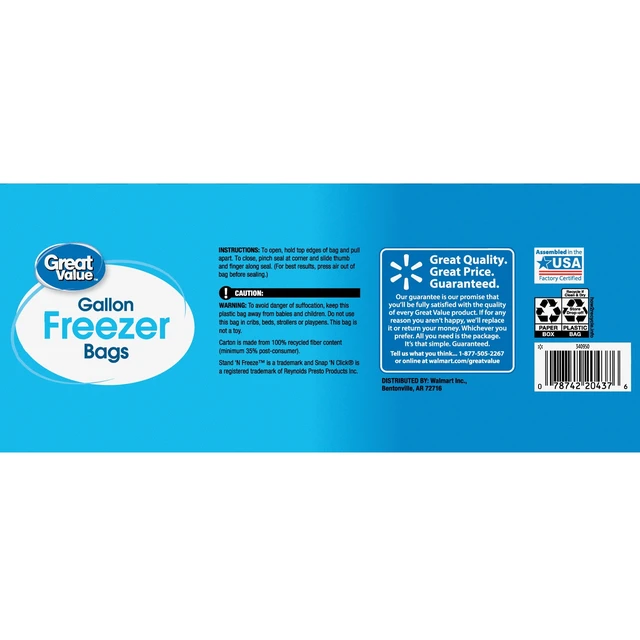 Alt view image 5 of 6 - Great Value Freezer Guard Double Zipper Gallon Freezer Bags, 80 Count