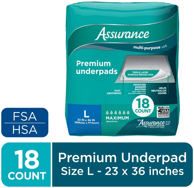 Main image of Assurance Unisex Premium Underpad, L, Maximum Absorbency, 18 Count
