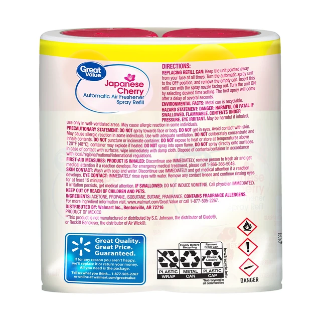Alt view image 4 of 6 - Great Value Automatic Air Freshener Spray Refill, Cherry Blossom, 6.17oz, Pack of 2