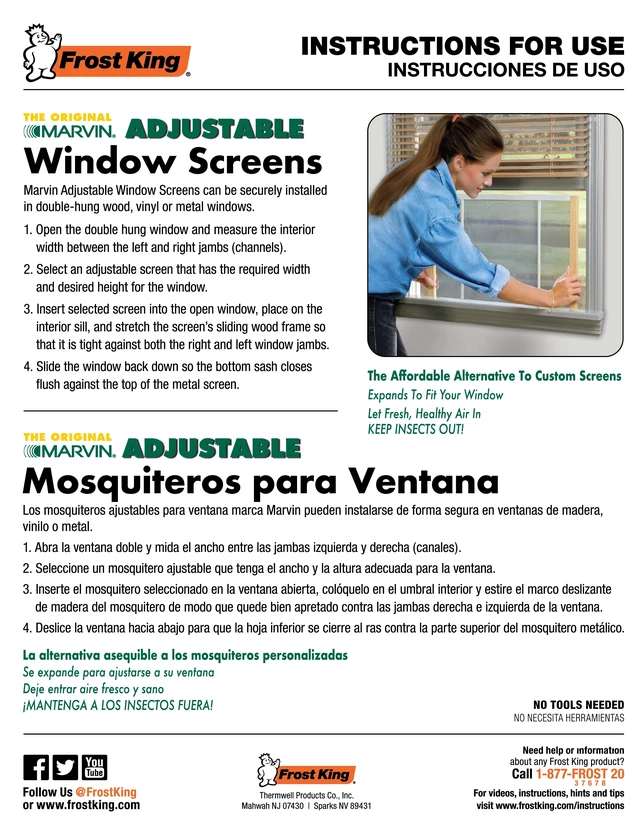 Alt view image 5 of 7 - Frost King 10in H x 21-37in Wood and Steel Adjustable Window Screen, Alternative to Custom Screens