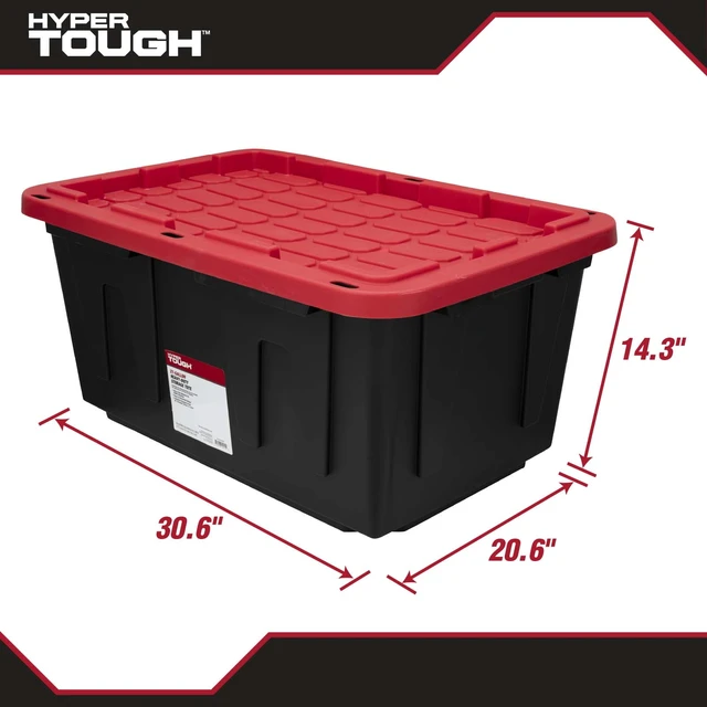 Alt view image 5 of 6 - Hyper Tough 27 Gallon Heavy-Duty Plastic Snap Lid Storage Bin, Black Base with Red Lid
