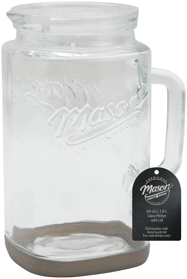 Alt view image 4 of 5 - Mason Craft & More 0.5 Gallon Glass Pitcher with Removable Plastic Lid and Silicone Base, Gray, for Cold Drinks
