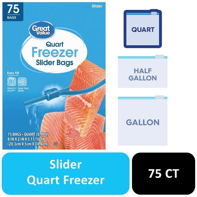 Main image of Great Value Freezer Guard Slider Zipper Bags, Quart, 75 Count