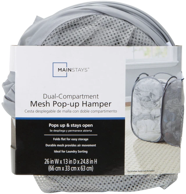 Main image of Mainstays Dual Pop-Up Mesh Laundry Hamper, Gray