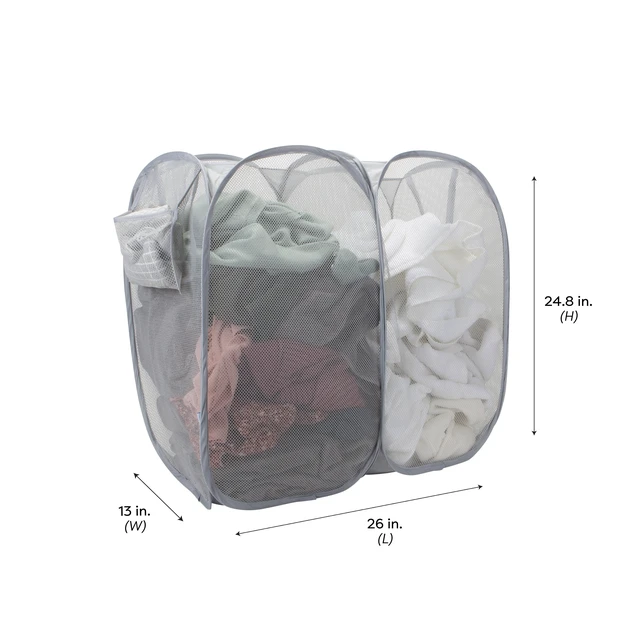 Alt view image 2 of 6 - Mainstays Dual Pop-Up Mesh Laundry Hamper, Gray