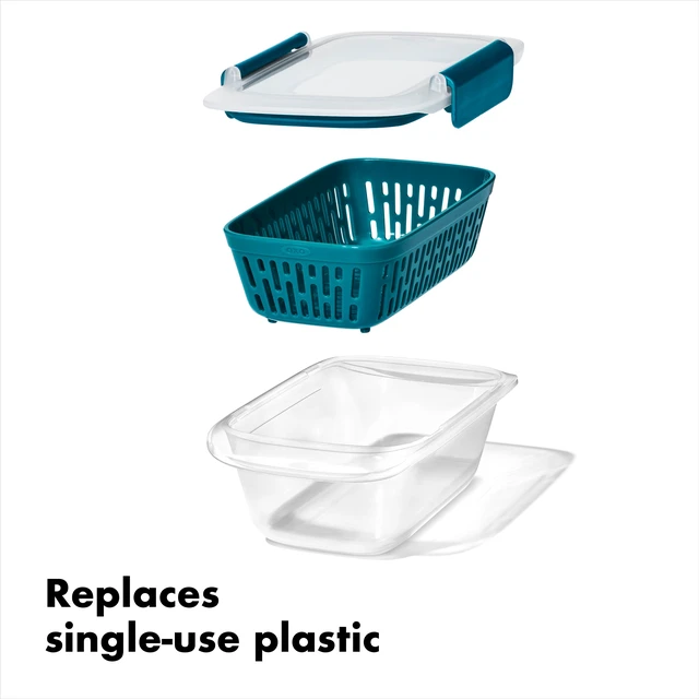 Alt view image 3 of 5 - OXO Prep & Go Leakproof Fruit Storage Container with Colander for Berries, Grapes and Fresh Fruit, Teal