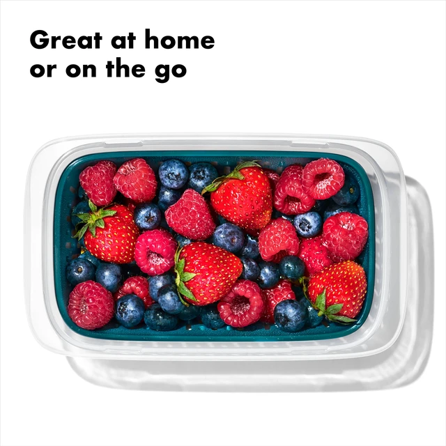 Alt view image 5 of 5 - OXO Prep & Go Leakproof Fruit Storage Container with Colander for Berries, Grapes and Fresh Fruit, Teal