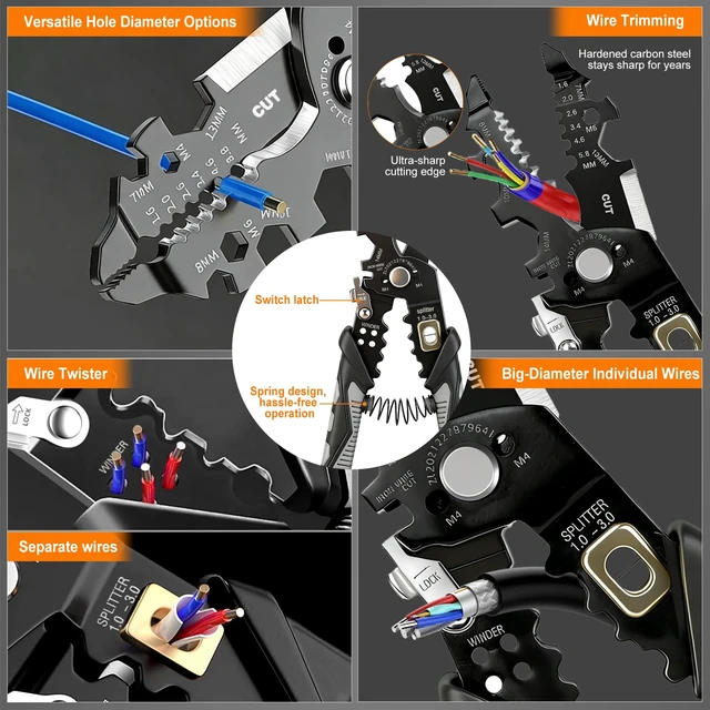 Alt view image 5 of 7 - 2026 Upgraded Wire Stripper Tool, 25-in-1 Multifunctional Cutting, Crimping & Nut Bolt Wrench, 16 AWG to 3 AWG, Electrical Wire Stripper for Industrial & Home Use