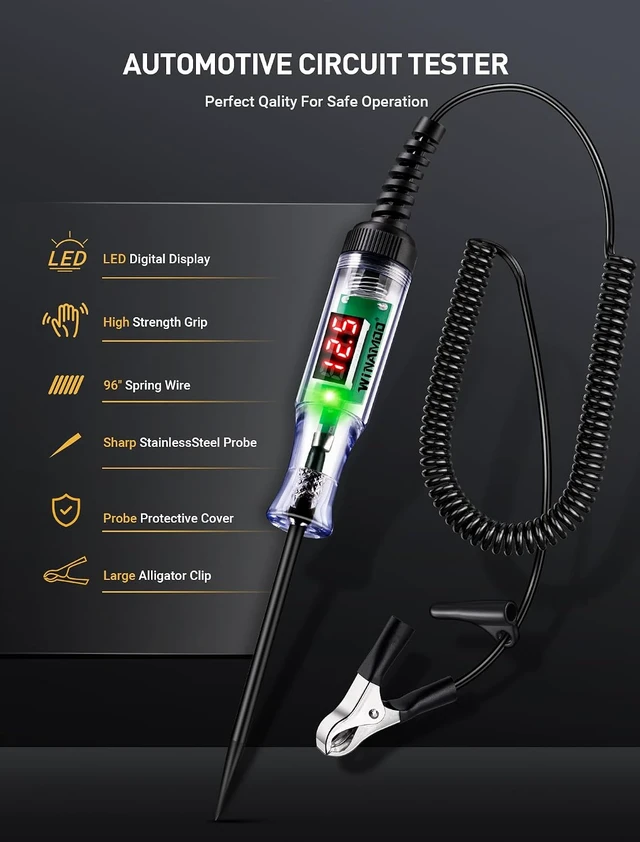 Alt view image 2 of 7 - WINAMOO 3-48V LED Digital Voltage Display Automotive Test Light with Voltmeter & Dual Color Polarity Indicator, Stainless Probe for Car/Truck/SUV